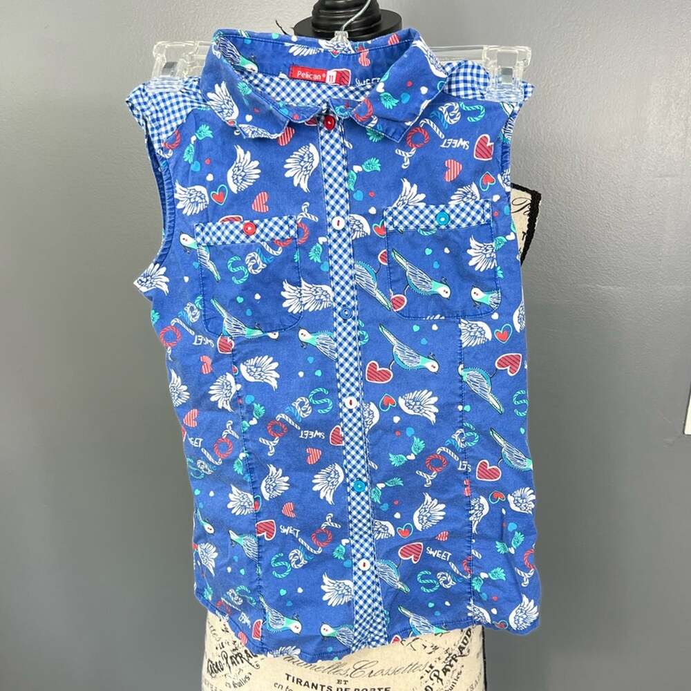Pelican kids button up collared bird patterned tank top